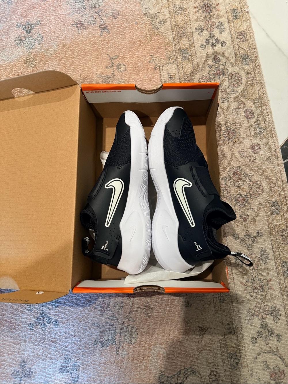 Nike Kids Flexrunner3 Black and White Slip-On Sneaker with Contrast Swoosh